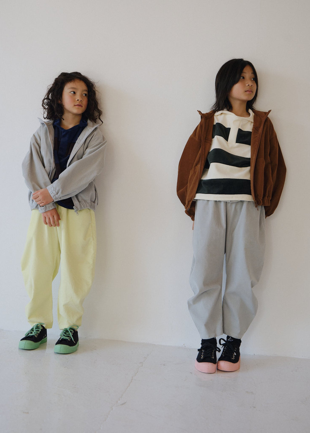 Velour Striped Pullover IVORY × MOSS GREEN