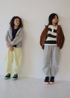 Velour Striped Pullover IVORY × MOSS GREEN