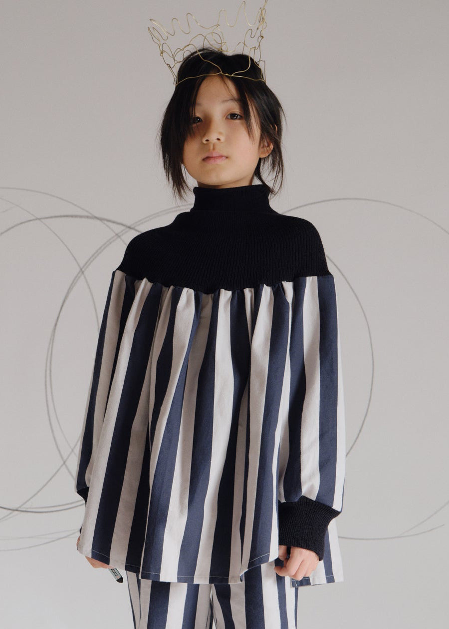 Striped Rib Tunic WOLF GRAY × BLUEBERRY