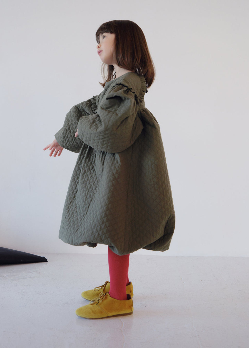 Quilted Balloon Dress OLIVE GREEN