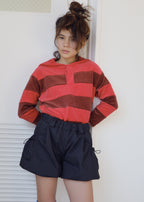 Velour Striped Pullover RED × MONKY BROWN
