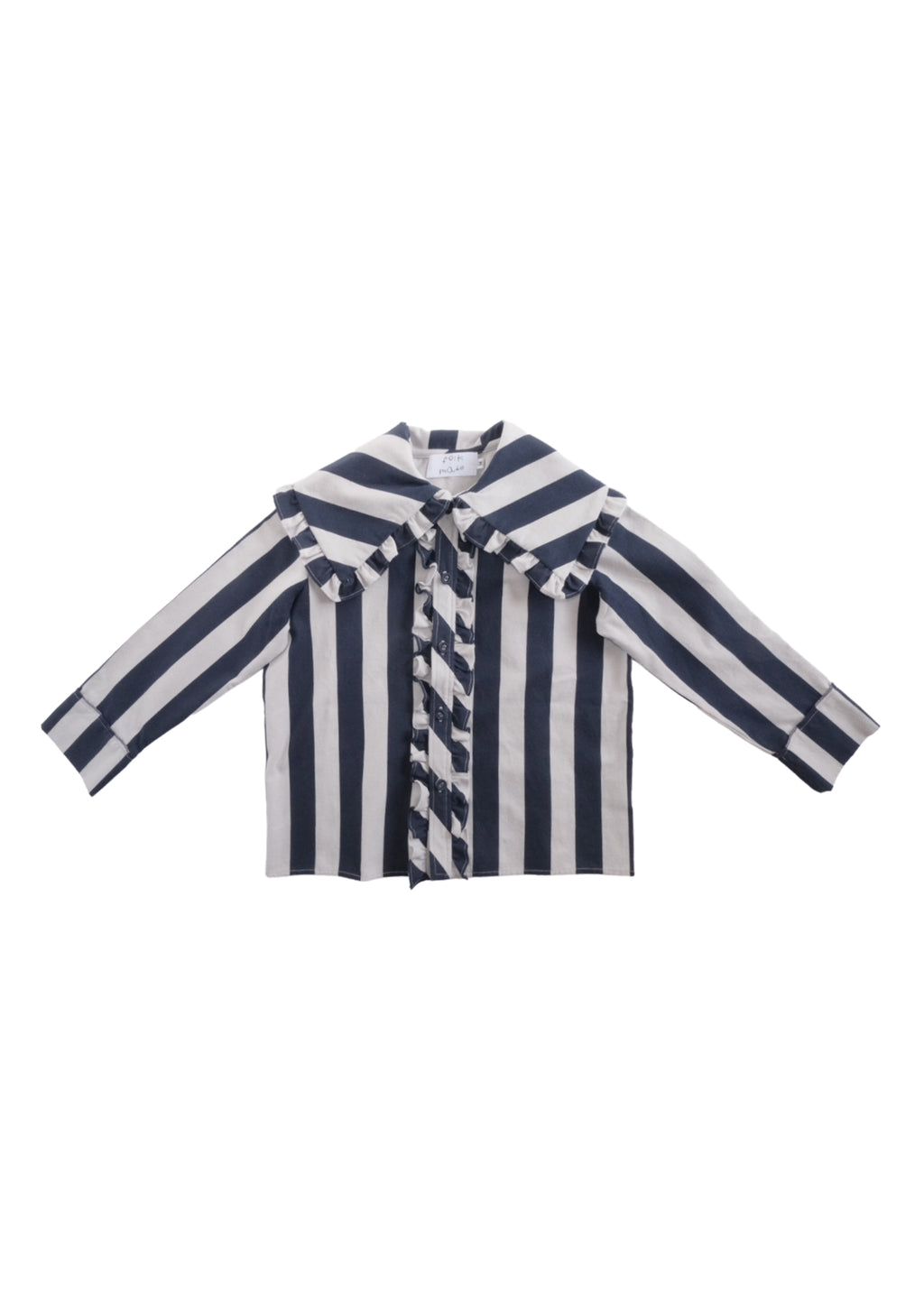 Striped Collar Blouse WOLF GRAY × BLUEBERRY