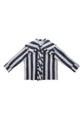 Striped Collar Blouse WOLF GRAY × BLUEBERRY