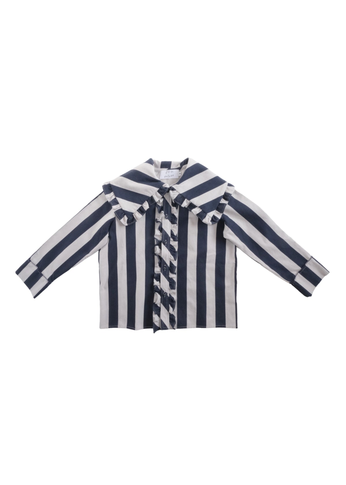 Striped Collar Blouse WOLF GRAY × BLUEBERRY