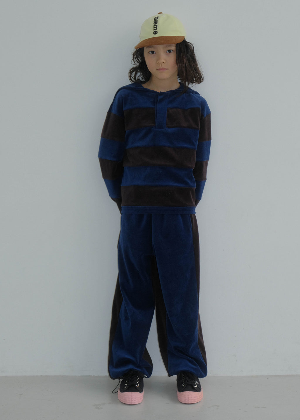 Velour Panel Pants NAVY × ESPRESSO