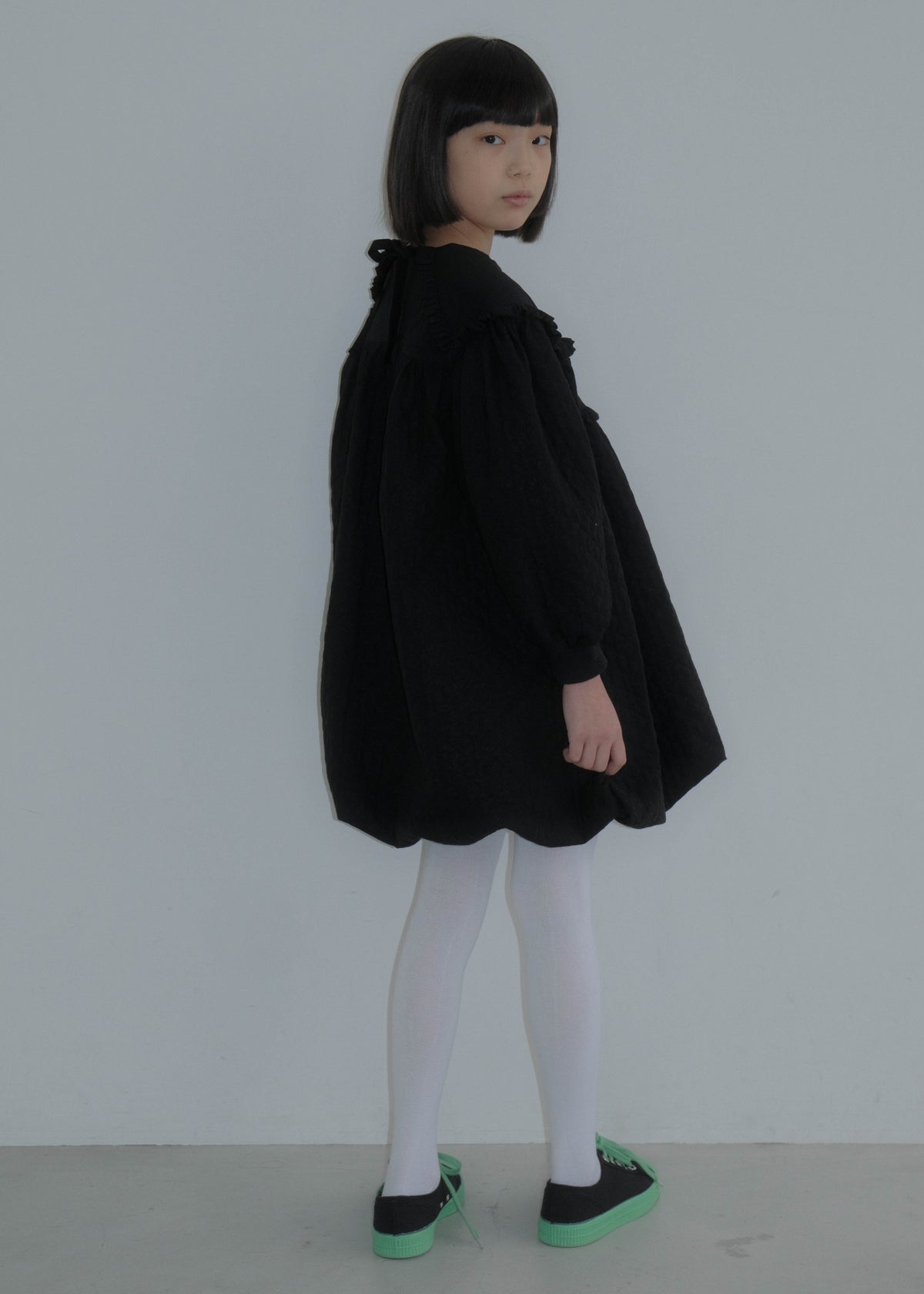 Quilted Balloon Dress BLACK