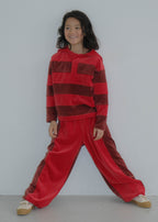 Velour Panel Pants RED × MONKY BROWN
