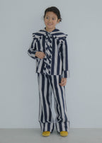 Striped Collar Blouse WOLF GRAY × BLUEBERRY