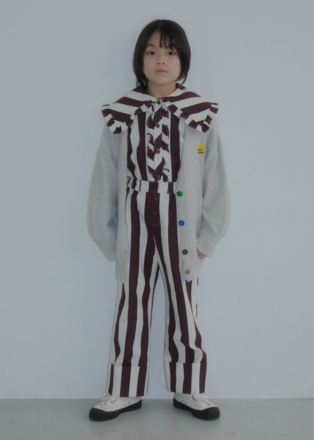 Striped Collar Blouse CREAM × RASPBERRY CHOCOLATE