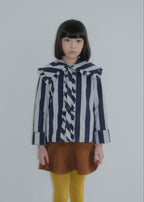 Striped Collar Blouse WOLF GRAY × BLUEBERRY