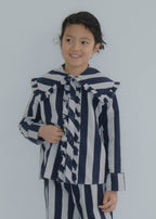 Striped Collar Blouse WOLF GRAY × BLUEBERRY