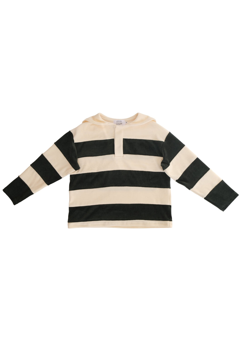 Velour Striped Pullover IVORY × MOSS GREEN