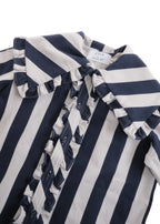 Striped Collar Blouse WOLF GRAY × BLUEBERRY