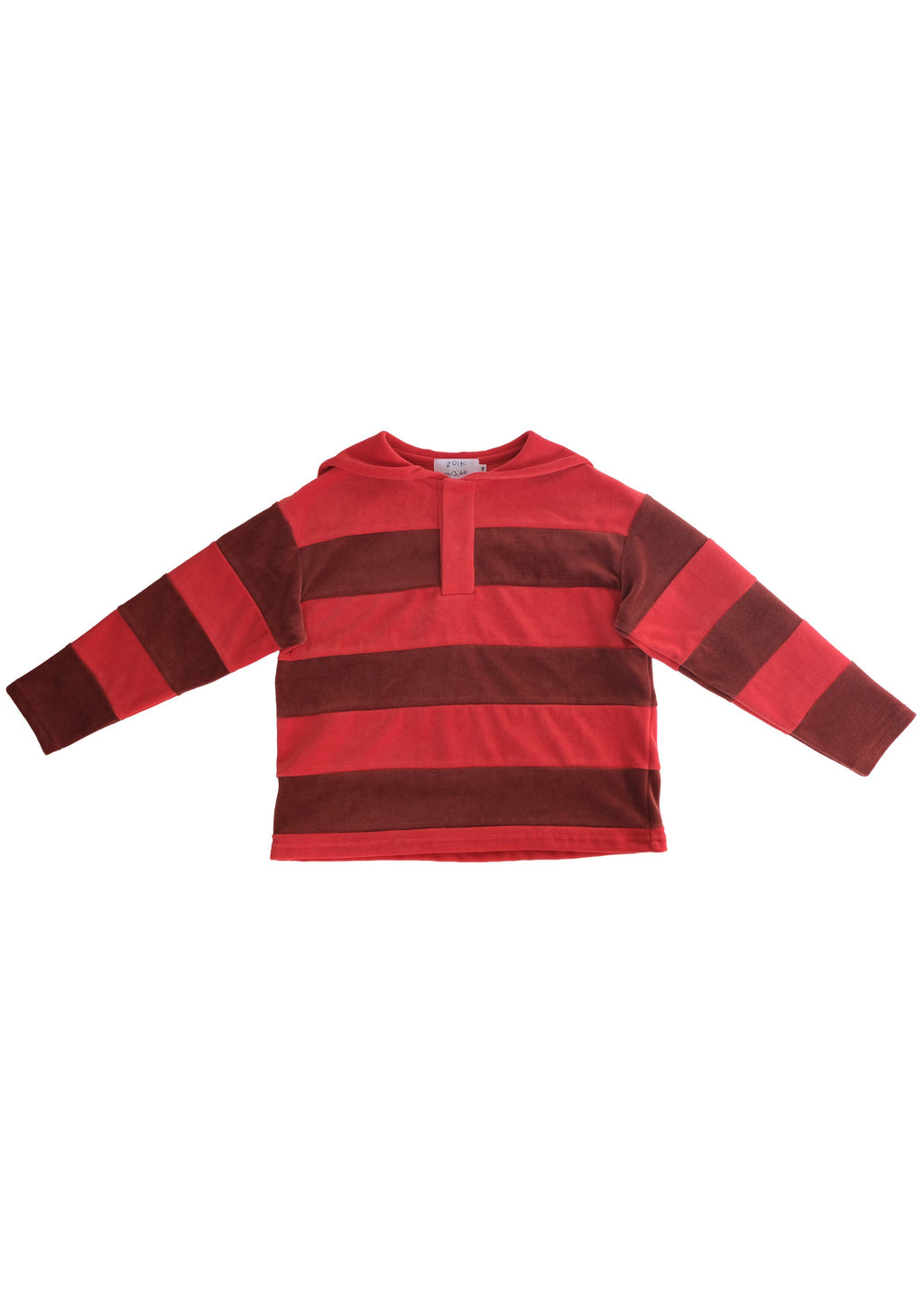 Velour Striped Pullover RED × MONKY BROWN
